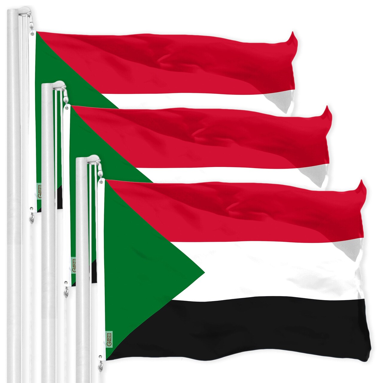 G128 3 Pack: Sudan Sudanese Flag | 3x5 Ft | LiteWeave Pro Series Printed 150D Polyester | Country Flag, Indoor/Outdoor, Vibrant Colors, Brass Grommets